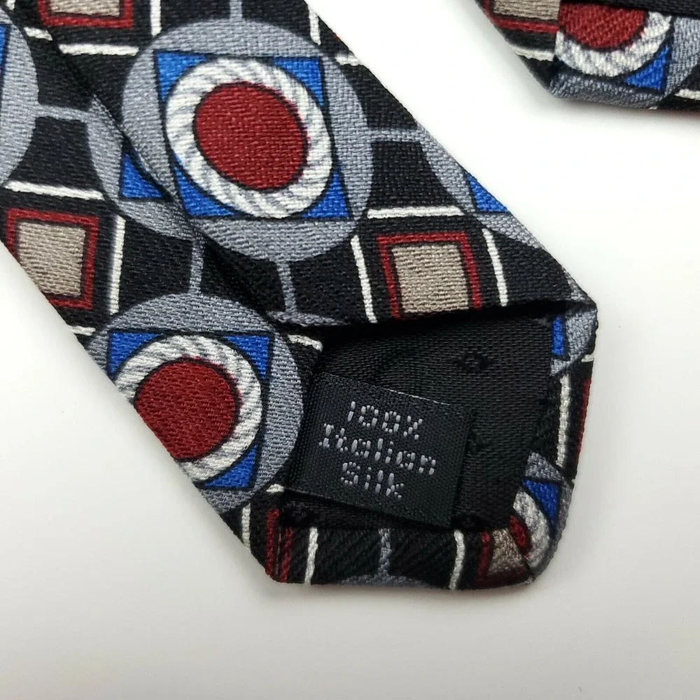 Henry Grethel Black Red‎ Geometric Silk Tie Wide